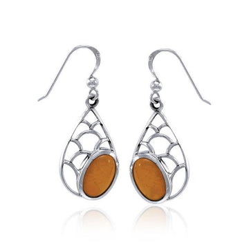 Teardrop Shape Silver Earrings with Gemstone TER1246 - Jewelry